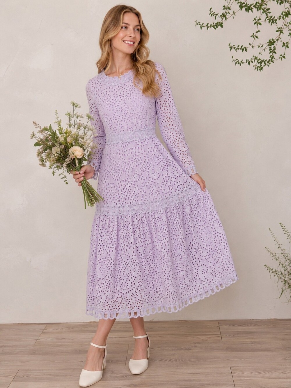 Dainty Jewells Lavender Eyelet Midi Dress XS Cottagecore Prairie
